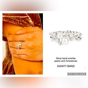 Paparazzi Silver and White Sparkling Ring in Pavé Setting w/Dainty Stretch Band